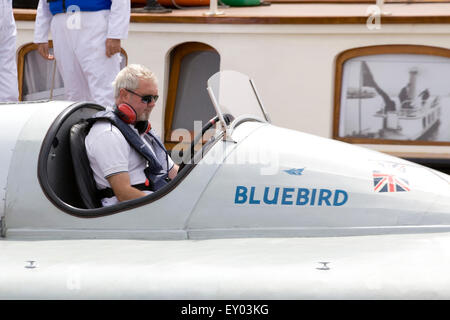 original Bluebird K3 water speed record hydroplane powerboat Pilot at the Henley-on-Thames Traditional Boat Festival Stock Photo