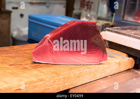 Fillet of Red Tuna Fish on a piece of wood Stock Photo