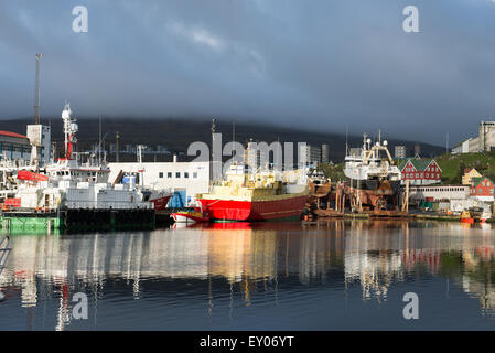 Dockyard in Torshavn on a sunny day with calm water Stock Photo