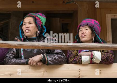 Dong women in traditional attire, Huanggang Dong Village, Guizhou Province, China Stock Photo