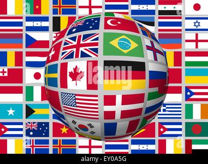 Globe on a background with flags of the world. Vector. Stock Vector