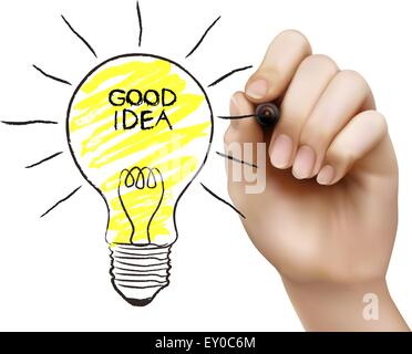 Hand draws a light bulb. Concept of the idea. Vector illustration Stock Vector