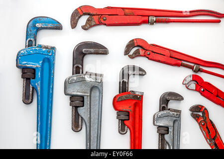 different thirty-six inches of water pliers on white background Stock Photo