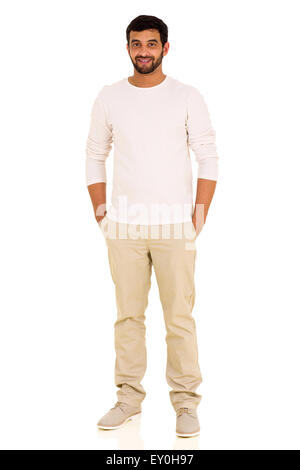 handsome young Indian man standing on white background Stock Photo