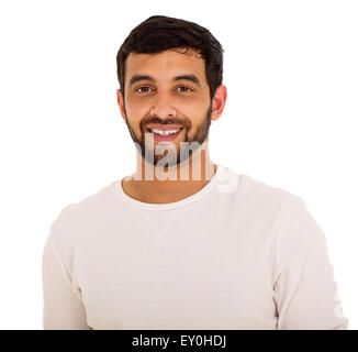 close up portrait of happy young Indian man Stock Photo
