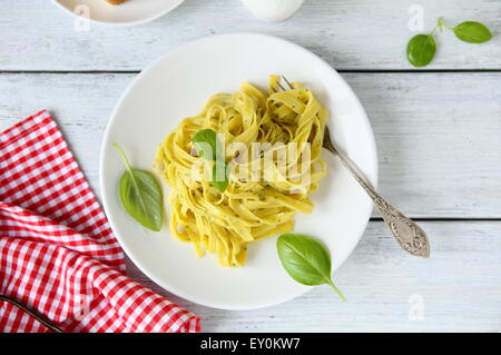 homemade pasta with sauce on plate Stock Photo