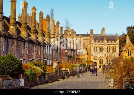 The oldest inhabited street in Europe with original houses - Vicar's Close in Wells, Somerset, England, UK Stock Photo