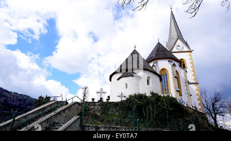 Maria worth Historical church with blue sky and clouds background in Klagenfurt Austria Stock Photo