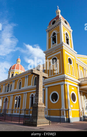 Cathedral of Granada and stone cross, Nicaragua Stock Photo