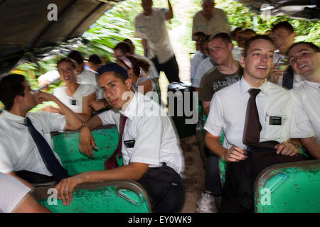 Group of Mormon guys visiting the Mombacho Volcano Natural Park, Nicaragua Stock Photo