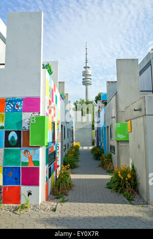 Olympiapark building Munich now converted to student accommodation Stock Photo