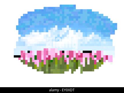 Spring background with pink tulips. Vector. Stock Vector