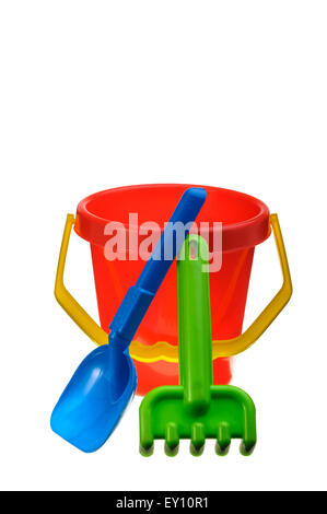 Colourful plastic children's beach toys. Stock Photo