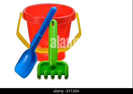 Colourful plastic children's beach toys. Stock Photo