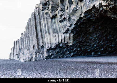 Reynishverfisvegur Iceland Blacksand beach Basalt columns and cave. Stock Photo