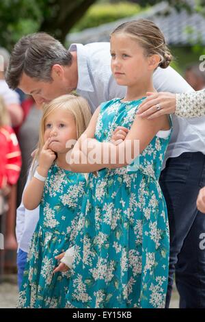 Crown Prince Frederik, Princess Isabella, and Princess Josephine attend a horse parade at Grasten Slot, Denmark, 19 July 2015. Photo: Patrick van Katwijk / NETHERLANDS OUT POINT DE VUE OUT -NO WIRE SERVICE- Stock Photo