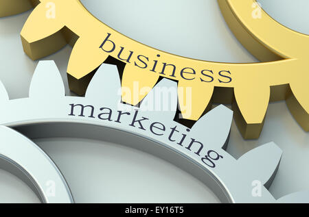 Business and Marketing concept on metallic gearwheel Stock Photo