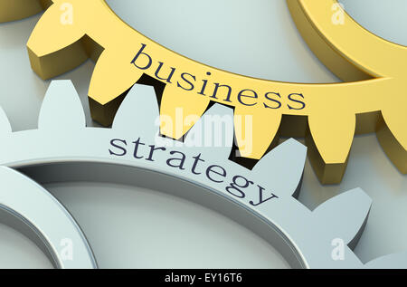 Business and Strategy concept on metallic gearwheel Stock Photo