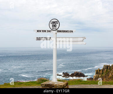Signpost at Land's End, Cornwall, England, UK Stock Photo