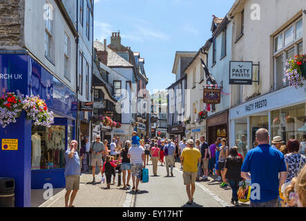 Shops on Fore Street in the town centre, East Looe, Cornwall, England, UK Stock Photo