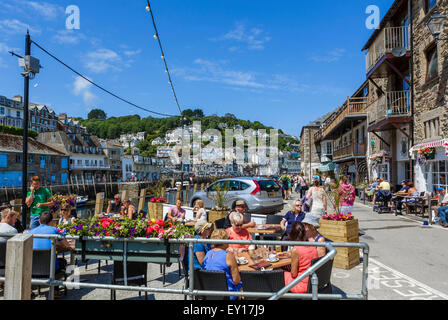 The Old Boathouse Pub on the Quay in East Looe looking over the river to West Looe, Cornwall, England, UK Stock Photo