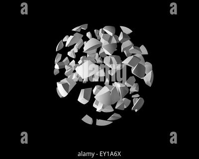 Abstract explosion 3d object, cloud of spherical fragments isolated on black background Stock Photo