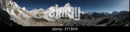 Mount Everest (8,848 m) and the Khumbu Glacier from the summit of Kala Patthar (5,644 m) in Khumbu region, Himalayas, Nepal. Pan Stock Photo