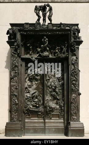 The Gates of Hell (La Porte de l'Enfer) designed by French sculptor Auguste Rodin displayed in the garden of the Rodin Museum in Paris, France. Stock Photo