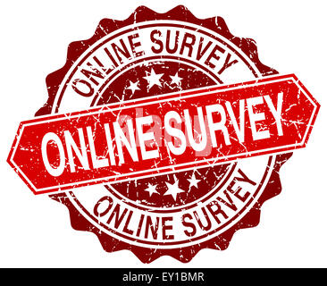 online survey red round grunge stamp on white Stock Photo