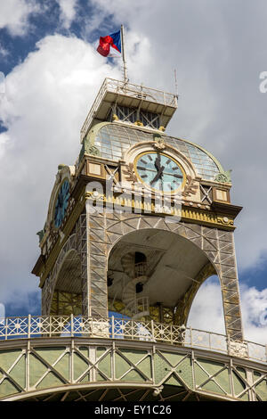 Clock tower on top of industrial Palace, PRAGUE EXHIBITION HOLESOVICE Stock Photo