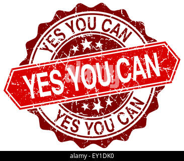 yes you can red round grunge stamp on white Stock Photo