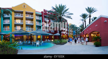 Shopping mall of the Renaissance Hotel built in and around the beautiful old Rif Fortress in Curacao Stock Photo