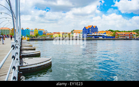 Floating Pontoon bridge crossing the Sint Anna Bay of Willemstad Stock Photo