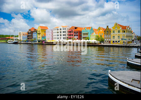 Floating Pontoon bridge crossing the Sint Anna Bay of Willemstad Stock Photo