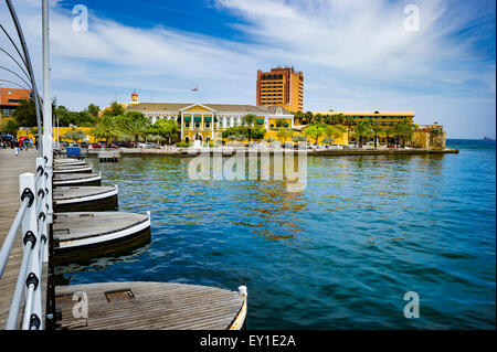 Floating Pontoon bridge crossing the Sint Anna Bay of Willemstad Stock Photo