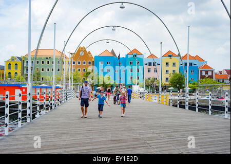 Floating Pontoon bridge crossing the Sint Anna Bay of Willemstad Stock Photo