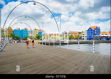 Floating Pontoon bridge crossing the Sint Anna Bay of Willemstad Stock Photo