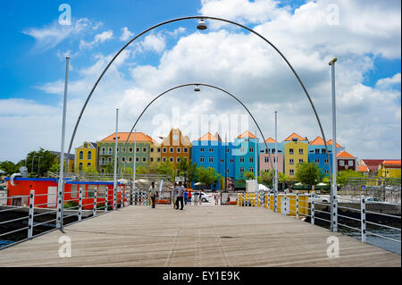 Floating Pontoon bridge crossing the Sint Anna Bay of Willemstad Stock Photo