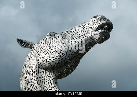 The Kelpies, a sculpture by Andy Scott, alongside the Forth & Clyde canal at The Helix Park, near Falkirk, Scotland, UK Stock Photo