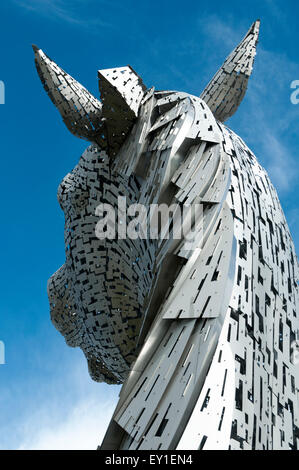 The Kelpies, a sculpture by Andy Scott, alongside the Forth & Clyde canal at The Helix Park, near Falkirk, Scotland, UK Stock Photo