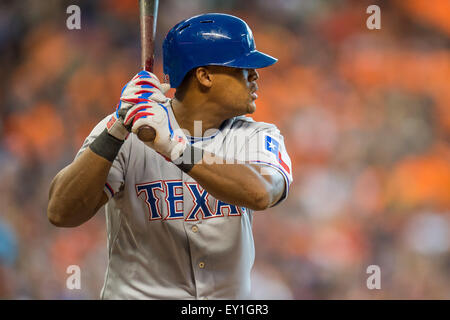 Houston, Texas, USA. 19th July, 2015. Texas Rangers third baseman Adrian Beltre (29) bats during the 4th inning of a Major League Baseball game between the Houston Astros and the Texas Rangers at Minute Maid Park in Houston, TX. The Astros won 10-0. Credit:  Cal Sport Media/Alamy Live News Stock Photo