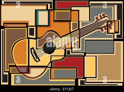 EPS8 editable vector colorful mosaic illustration of an acoustic guitar Stock Vector