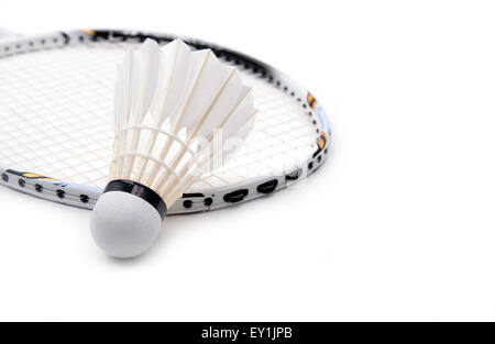 new shuttlecock and racket isolated on  white background Stock Photo