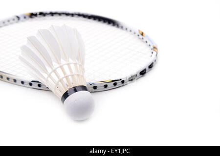 new shuttlecock and racket isolated on  white background Stock Photo