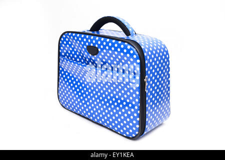 handle blue travel bag isolated on white background Stock Photo