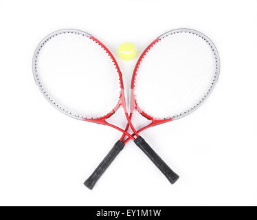 New tennis ball and a tennis racket on white background with copy space ...
