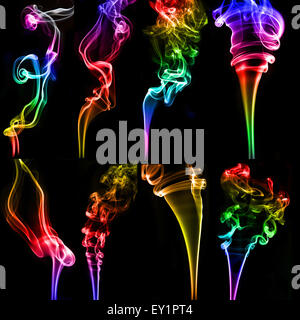 textured of colorful incense smoke on dark background Stock Photo