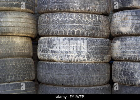 bunch of old used auto tires forming an interesting pattern Stock Photo