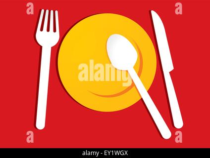 yellow plate on red background - vector illustration Stock Vector