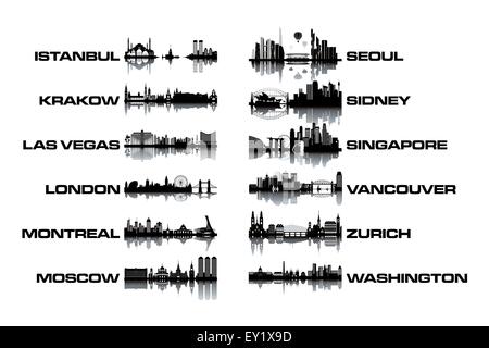 Skyline collection - black and white vector illustration Stock Vector